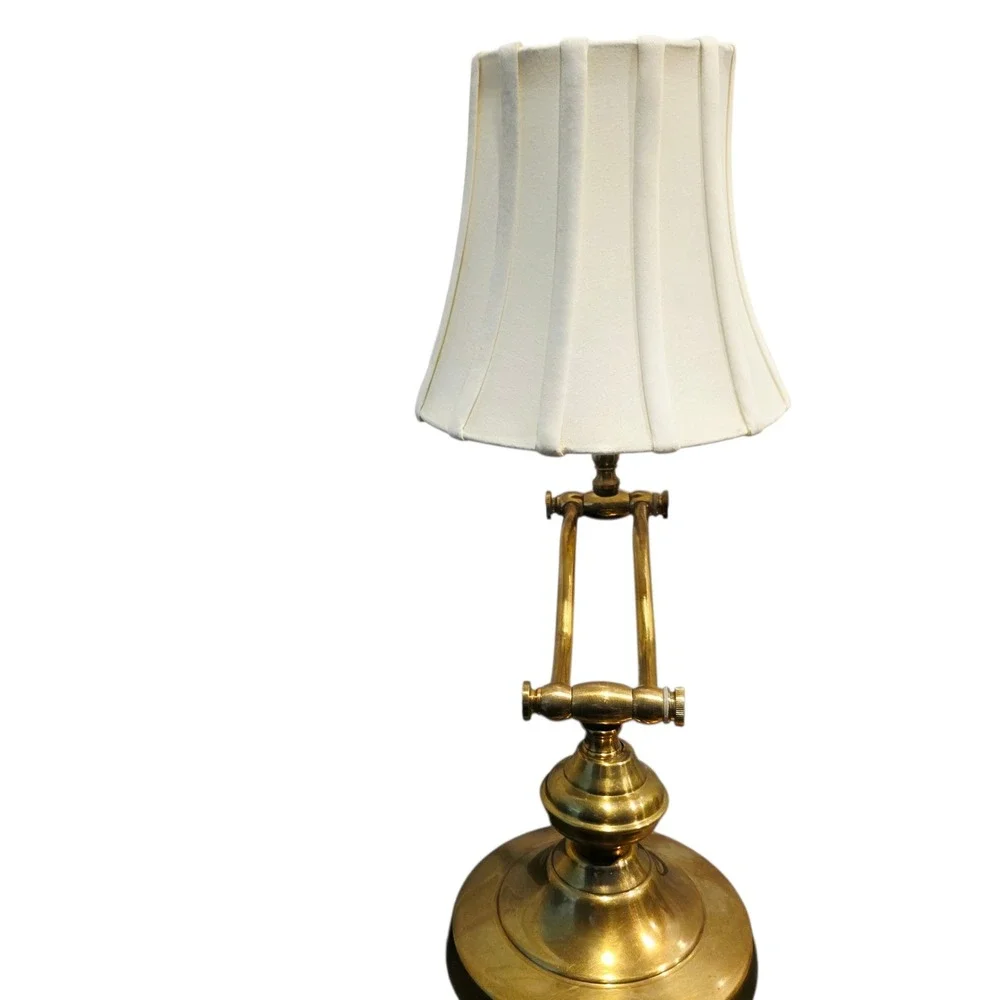 Solid Brass Adjustable Lamp Task Banker Office Desk Lighting Cream Shade Vintage